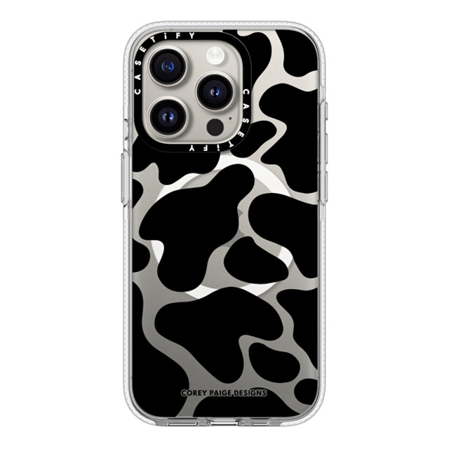 Corey Paige Designs x CASETiFY iPhone 15 Pro ケース クリア クリア ケース MagSafe対応 Black Cow Print by Corey Paige Designs