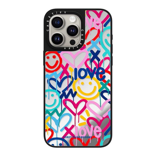 Corey Paige Designs x CASETiFY iPhone 15 Pro Max ケース Silver on Black ミラーケース MagSafe対応 Drippy Hearts & Happiness by Corey Paige Designs