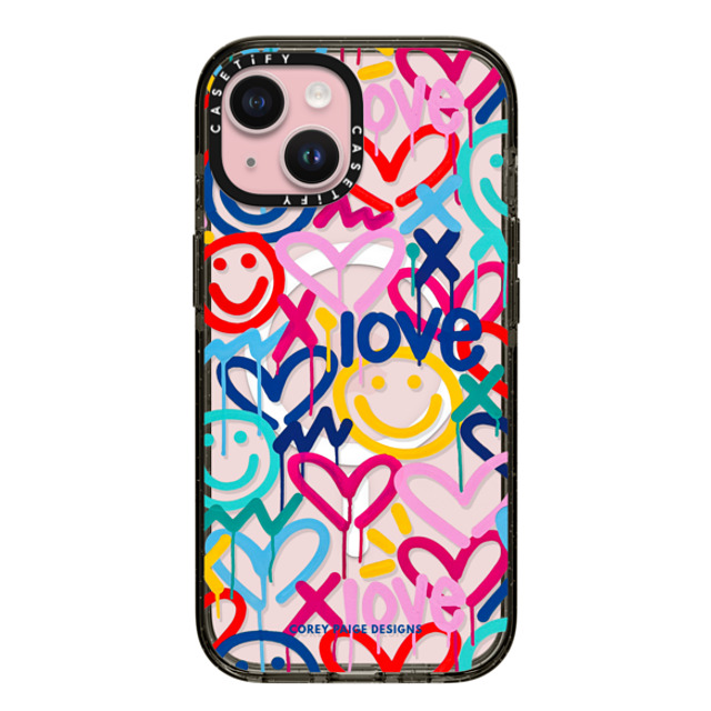 Corey Paige Designs x CASETiFY iPhone 15 ケース ブラック インパクトケース MagSafe対応 Drippy Hearts & Happiness by Corey Paige Designs