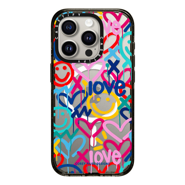 Corey Paige Designs x CASETiFY iPhone 15 Pro ケース ブラック インパクトケース MagSafe対応 Drippy Hearts & Happiness by Corey Paige Designs