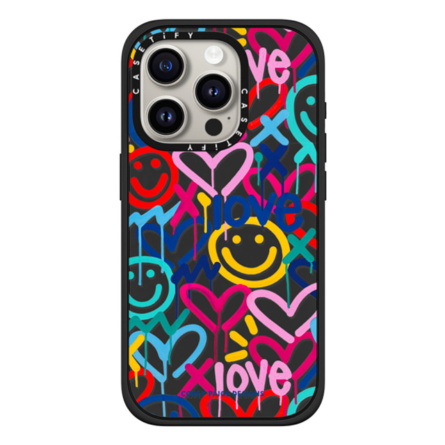 Corey Paige Designs x CASETiFY iPhone 15 Pro ケース マットブラック インパクトケース MagSafe対応 Drippy Hearts & Happiness by Corey Paige Designs