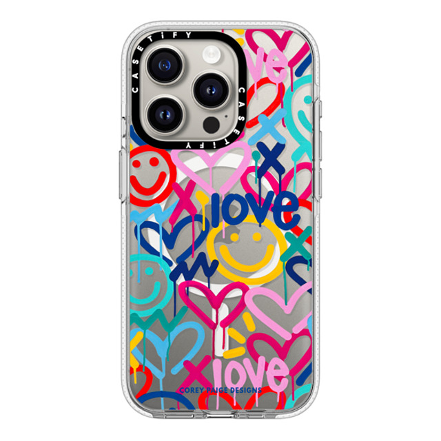 Corey Paige Designs x CASETiFY iPhone 15 Pro ケース クリア クリア ケース MagSafe対応 Drippy Hearts & Happiness by Corey Paige Designs