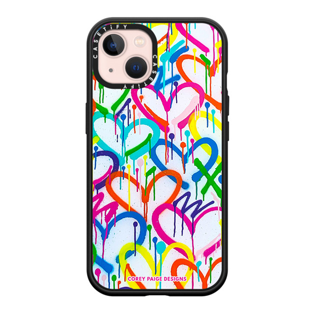 Corey Paige Designs x CASETiFY iPhone 13 ケース マットブラック インパクトケース MagSafe対応 Rainbow Graffiti Hearts by Corey Paige Designs