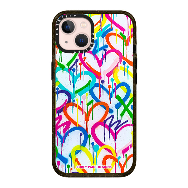 Corey Paige Designs x CASETiFY iPhone 13 ケース ブラック インパクトケース MagSafe対応 Rainbow Graffiti Hearts by Corey Paige Designs