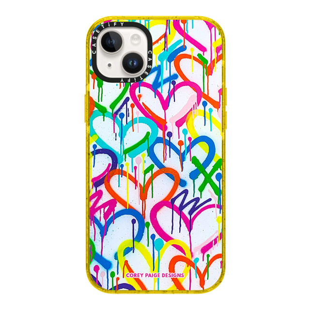 Corey Paige Designs x CASETiFY iPhone 14 Plus ケース イエロー インパクトケース Rainbow Graffiti Hearts by Corey Paige Designs