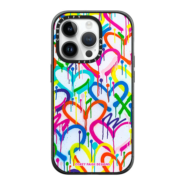 Corey Paige Designs x CASETiFY iPhone 14 Pro ケース マットブラック インパクトケース MagSafe対応 Rainbow Graffiti Hearts by Corey Paige Designs