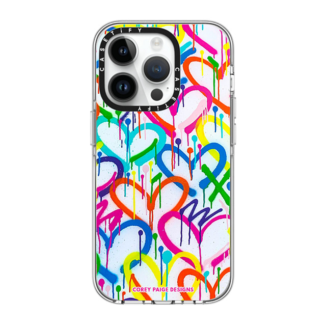 Corey Paige Designs x CASETiFY iPhone 14 Pro ケース クリア クリア ケース MagSafe対応 Rainbow Graffiti Hearts by Corey Paige Designs