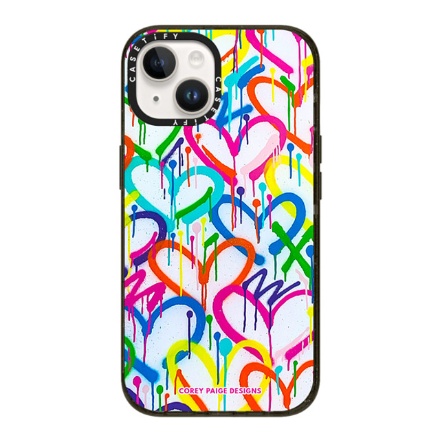 Corey Paige Designs x CASETiFY iPhone 14 ケース ブラック インパクトケース Rainbow Graffiti Hearts by Corey Paige Designs