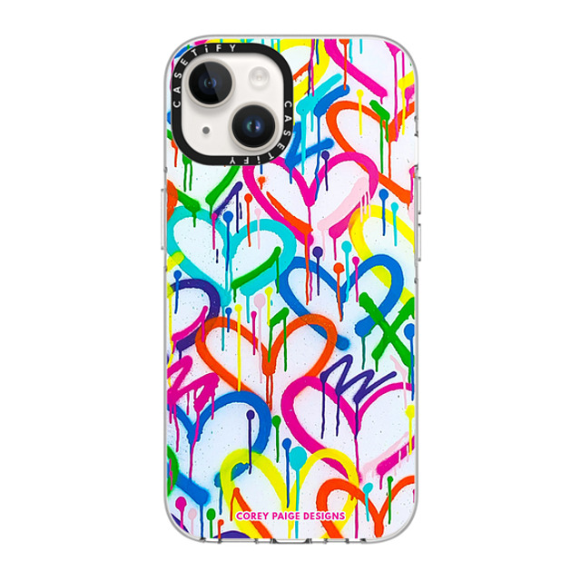 Corey Paige Designs x CASETiFY iPhone 14 ケース クリア クリア ケース MagSafe対応 Rainbow Graffiti Hearts by Corey Paige Designs