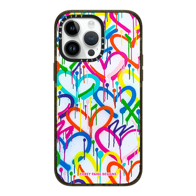 Corey Paige Designs x CASETiFY iPhone 14 Pro Max ケース ブラック インパクトケース MagSafe対応 Rainbow Graffiti Hearts by Corey Paige Designs