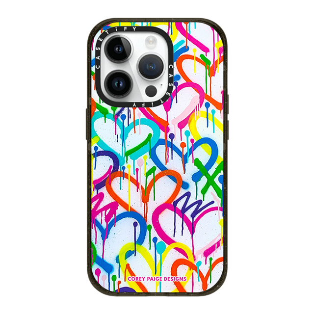 Corey Paige Designs x CASETiFY iPhone 14 Pro ケース ブラック インパクトケース MagSafe対応 Rainbow Graffiti Hearts by Corey Paige Designs