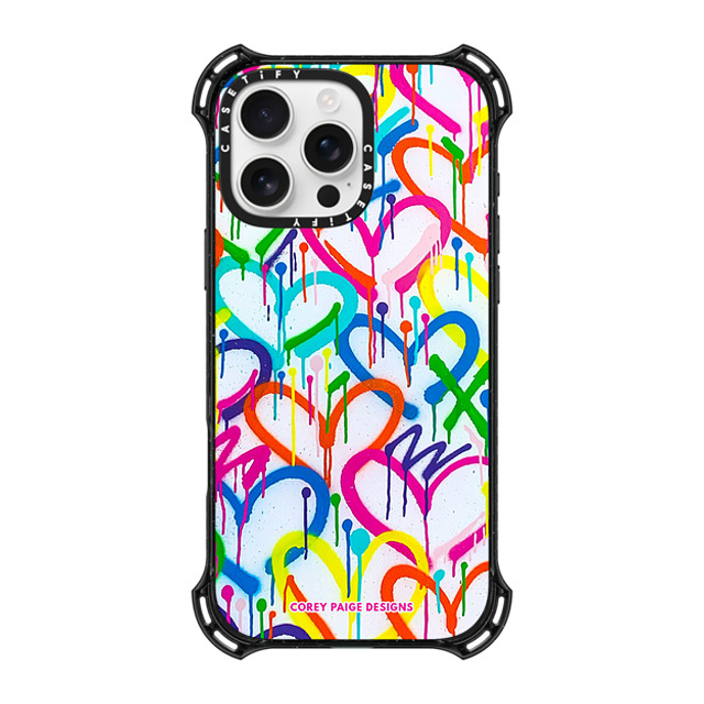 Corey Paige Designs x CASETiFY iPhone 16 Pro Max ケース ブラック バウンスケース Rainbow Graffiti Hearts by Corey Paige Designs