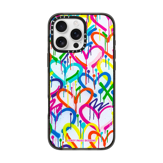 Corey Paige Designs x CASETiFY iPhone 16 Pro Max ケース ブラック インパクトケース MagSafe対応 Rainbow Graffiti Hearts by Corey Paige Designs