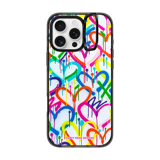 Corey Paige Designs x CASETiFY iPhone 16 Pro Max ケース ブラック インパクトリングスタンドケース MagSafe対応 Rainbow Graffiti Hearts by Corey Paige Designs