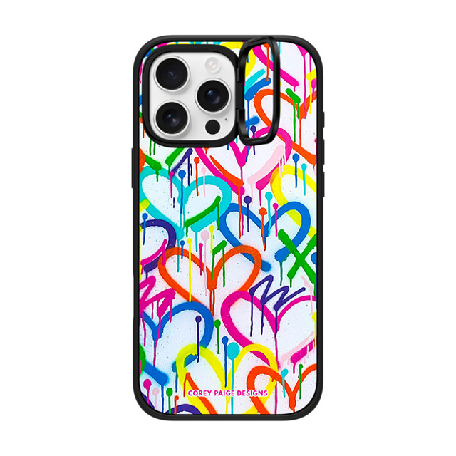 Corey Paige Designs x CASETiFY iPhone 16 Pro Max ケース マットブラック インパクトリングスタンドケース MagSafe対応 Rainbow Graffiti Hearts by Corey Paige Designs