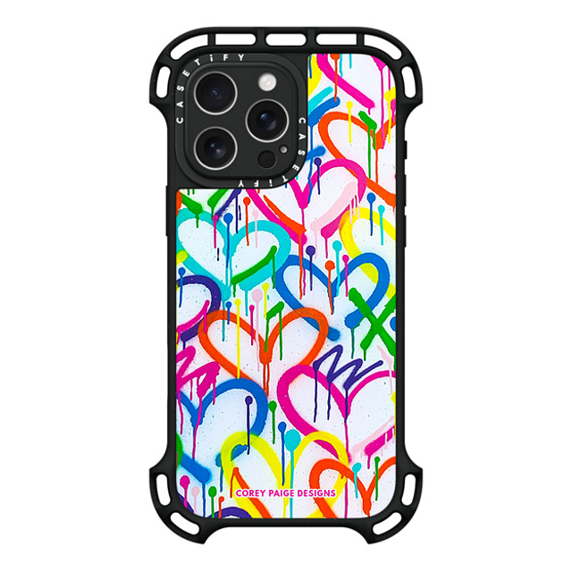 Corey Paige Designs x CASETiFY iPhone 16 Pro Max ケース ブラック ウルトラ バウンスケース MagSafe対応 Rainbow Graffiti Hearts by Corey Paige Designs