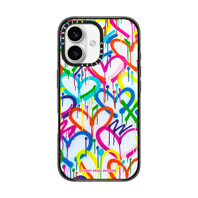 Corey Paige Designs x CASETiFY iPhone 16 ケース ブラック インパクトケース Rainbow Graffiti Hearts by Corey Paige Designs