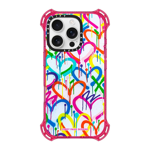 Corey Paige Designs x CASETiFY iPhone 16 Pro ケース プリムローズ ピンク バウンスケース Rainbow Graffiti Hearts by Corey Paige Designs