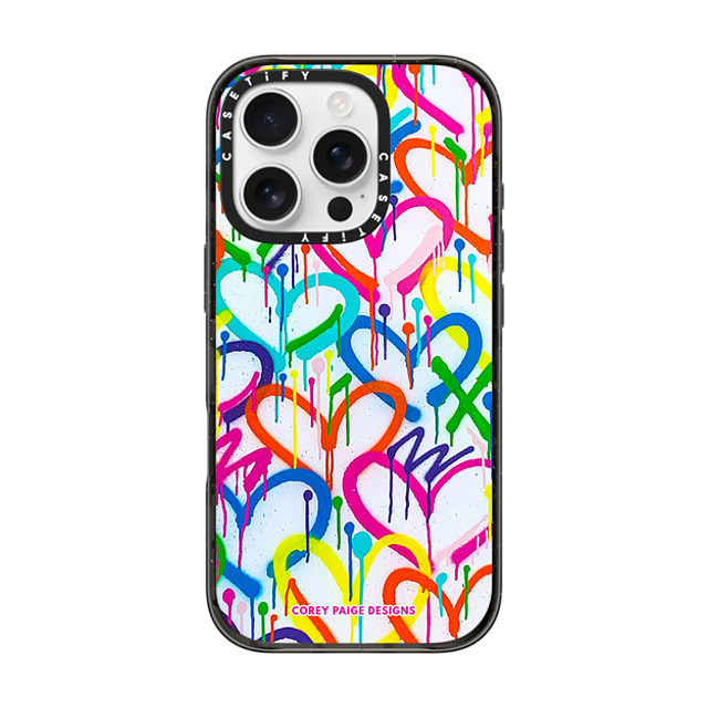 Corey Paige Designs x CASETiFY iPhone 16 Pro ケース ブラック インパクトケース MagSafe対応 Rainbow Graffiti Hearts by Corey Paige Designs