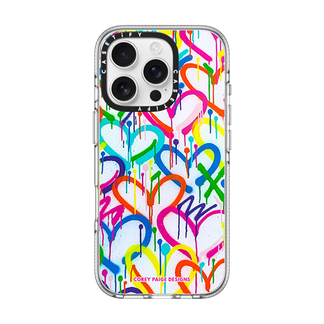 Corey Paige Designs x CASETiFY iPhone 16 Pro ケース クリア クリア ケース MagSafe対応 Rainbow Graffiti Hearts by Corey Paige Designs