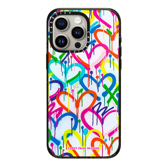 Corey Paige Designs x CASETiFY iPhone 15 Pro Max ケース ブラック インパクトケース Rainbow Graffiti Hearts by Corey Paige Designs