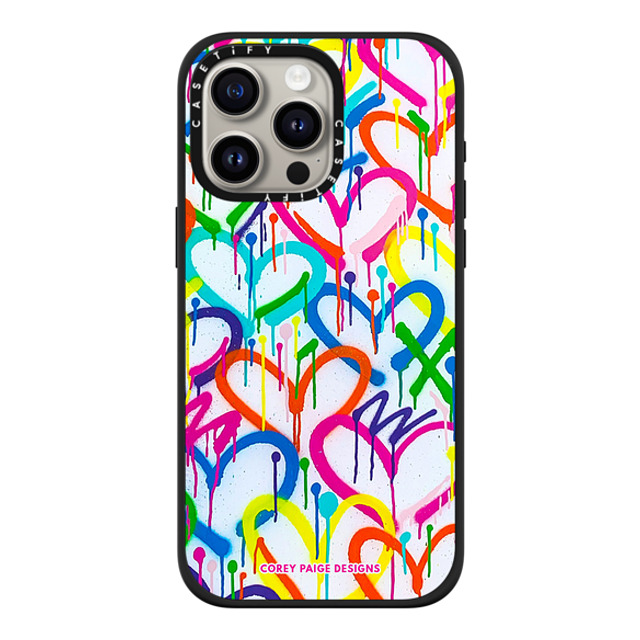 Corey Paige Designs x CASETiFY iPhone 15 Pro Max ケース マットブラック インパクトケース MagSafe対応 Rainbow Graffiti Hearts by Corey Paige Designs