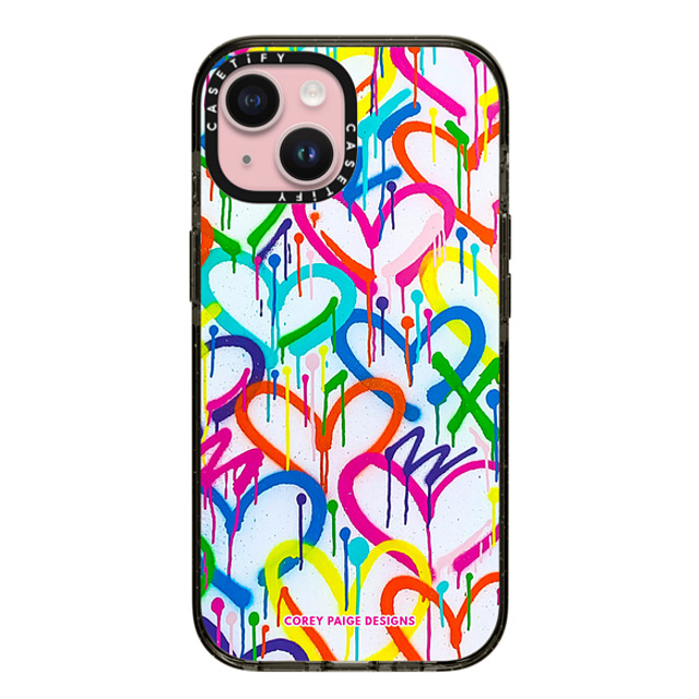 Corey Paige Designs x CASETiFY iPhone 15 ケース ブラック インパクトケース MagSafe対応 Rainbow Graffiti Hearts by Corey Paige Designs