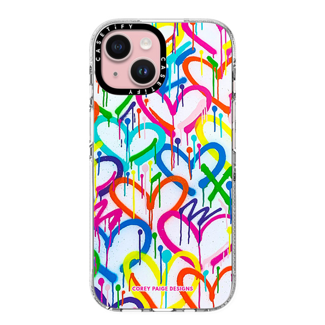 Corey Paige Designs x CASETiFY iPhone 15 ケース クリア クリア ケース MagSafe対応 Rainbow Graffiti Hearts by Corey Paige Designs