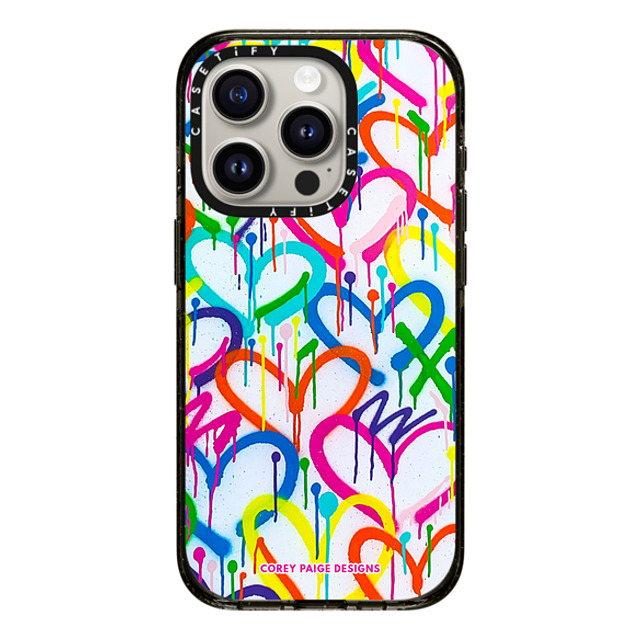 Corey Paige Designs x CASETiFY iPhone 15 Pro ケース ブラック インパクトケース Rainbow Graffiti Hearts by Corey Paige Designs