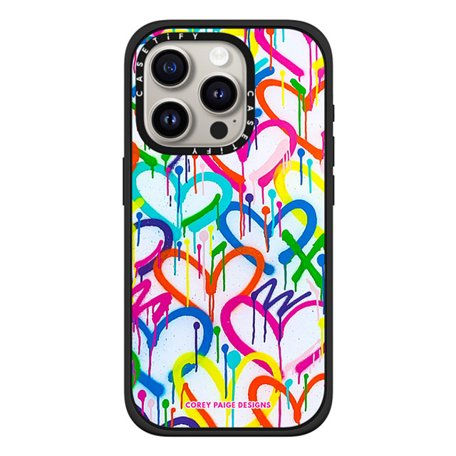 Corey Paige Designs x CASETiFY iPhone 15 Pro ケース マットブラック インパクトケース MagSafe対応 Rainbow Graffiti Hearts by Corey Paige Designs