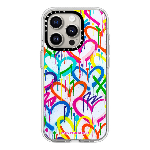 Corey Paige Designs x CASETiFY iPhone 15 Pro ケース クリア クリア ケース MagSafe対応 Rainbow Graffiti Hearts by Corey Paige Designs