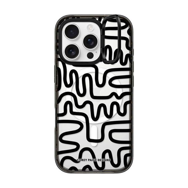 Corey Paige Designs x CASETiFY iPhone 16 Pro ケース ブラック インパクトリングスタンドケース MagSafe対応 Black Line Art by Corey Paige Designs