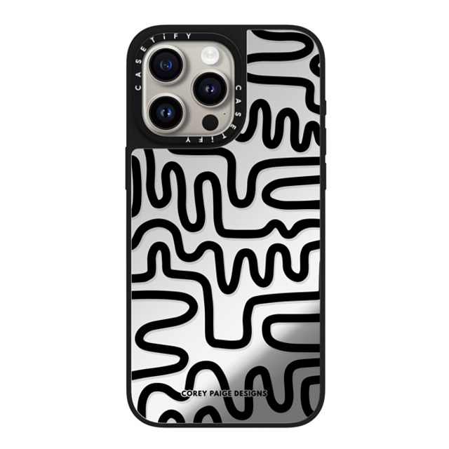 Corey Paige Designs x CASETiFY iPhone 15 Pro Max ケース Silver on Black ミラーケース MagSafe対応 Black Line Art by Corey Paige Designs