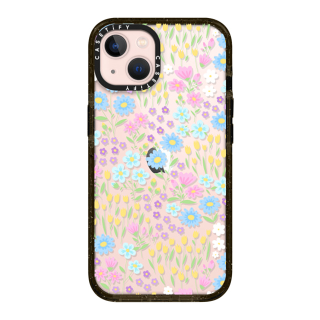 Hyakume x CASETiFY iPhone 13 ケース ブラック インパクトケース Transparent Pastel Spring Wild Flower Floral Pattern