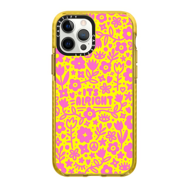 Hyakume x CASETiFY iPhone 12 Pro Max ケース イエロー インパクトケース Pink Yellow Flowers Hearts Eyes Peace It's Alright