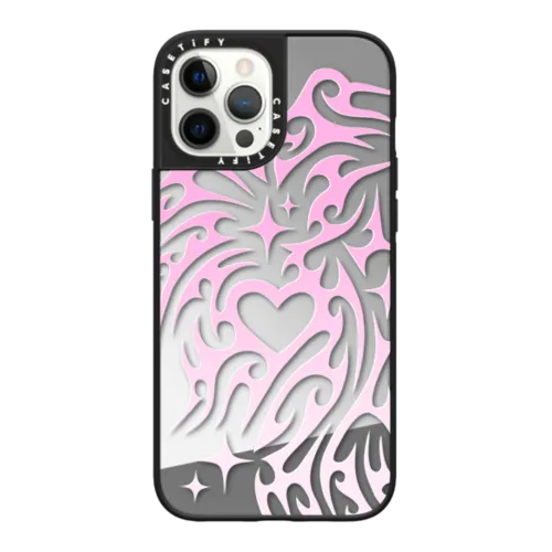 iPhone 12 Pro Max - Transparent Cyber Sigil Neotribal Spiky Tribal Tattoo Heart Sparkle Star Pink White Gradient