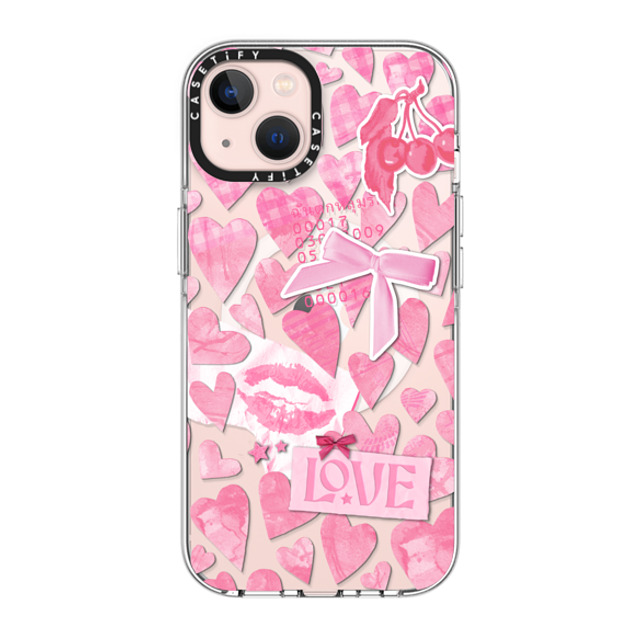 Hyakume x CASETiFY iPhone 13 ケース クリア クリア ケース MagSafe対応 Transparent Pink Hearts Ribbon Stickers Love Cherry Kiss Stars Coquette Collage