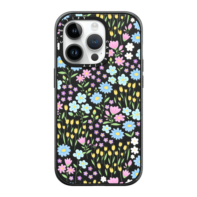 Hyakume x CASETiFY iPhone 14 Pro ケース マットブラック インパクトケース MagSafe対応 Transparent Pastel Spring Wild Flower Floral Pattern