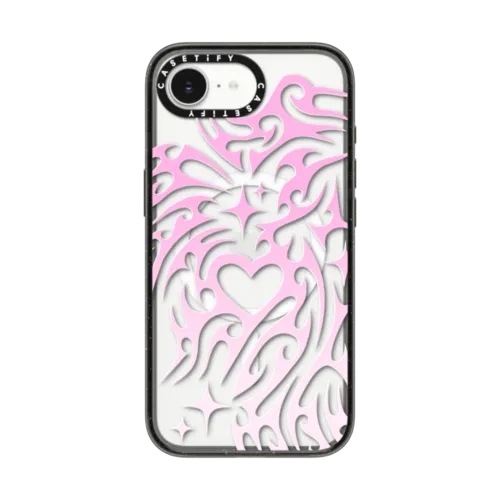 iPhone 16e - Transparent Cyber Sigil Neotribal Spiky Tribal Tattoo Heart Sparkle Star Pink White Gradient