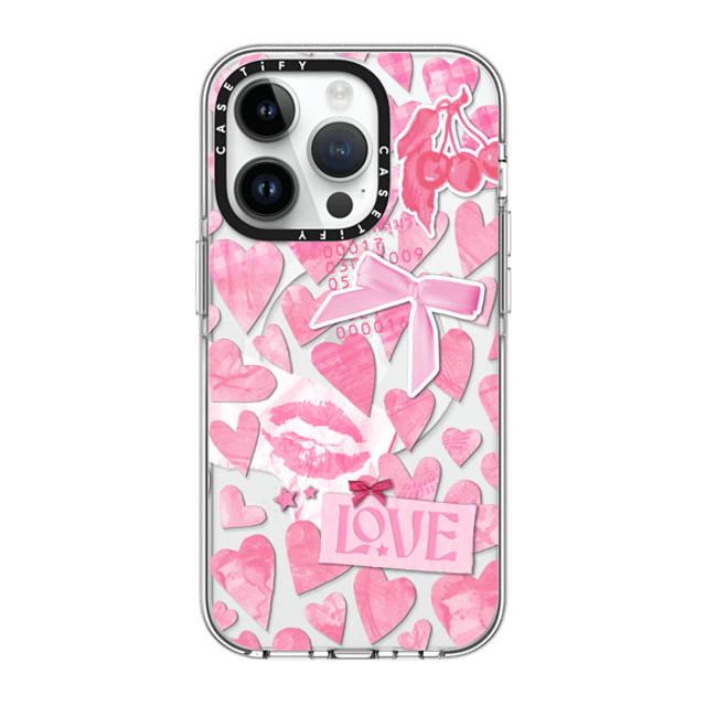 Hyakume x CASETiFY iPhone 14 Pro ケース クリア クリア ケース MagSafe対応 Transparent Pink Hearts Ribbon Stickers Love Cherry Kiss Stars Coquette Collage