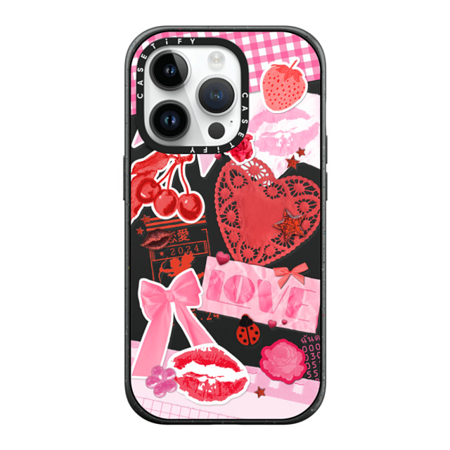 Hyakume x CASETiFY iPhone 14 Pro ケース マットブラック インパクトケース MagSafe対応 Transparent Junk Journal Stickers