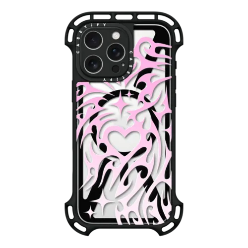 iPhone 16 Pro Max - Transparent Cyber Sigil Neotribal Spiky Tribal Tattoo Heart Sparkle Star Pink White Gradient