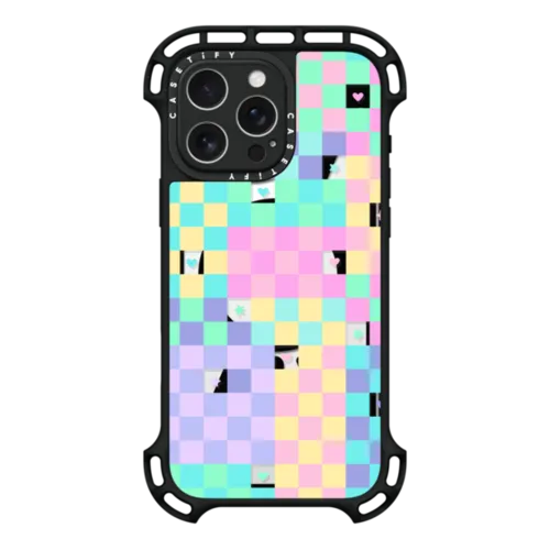 iPhone 16 Pro Max - Transparent Pastel Checkered Hearts Stars Pattern