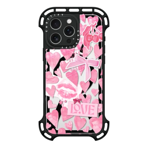 iPhone 16 Pro Max - Transparent Pink Hearts Ribbon Stickers Love Cherry Kiss Stars Coquette Collage