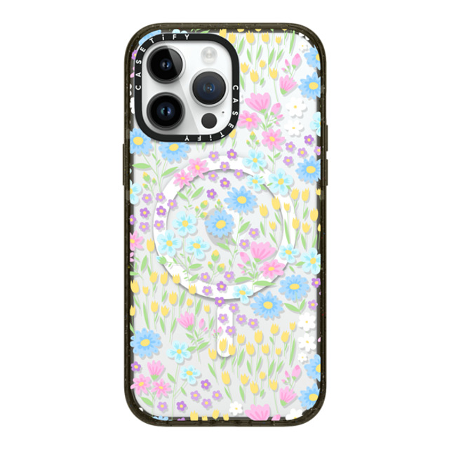 Hyakume x CASETiFY iPhone 14 Pro Max ケース ブラック インパクトケース MagSafe対応 Transparent Pastel Spring Wild Flower Floral Pattern