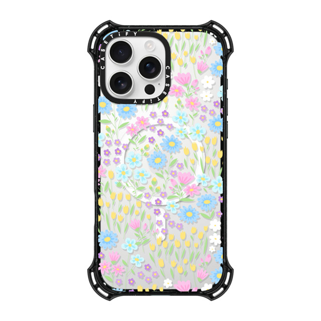 Hyakume x CASETiFY iPhone 16 Pro Max ケース ブラック バウンスケース Transparent Pastel Spring Wild Flower Floral Pattern