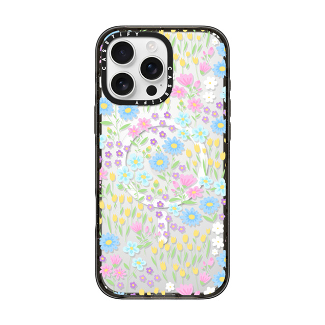 Hyakume x CASETiFY iPhone 16 Pro Max ケース ブラック インパクトケース MagSafe対応 Transparent Pastel Spring Wild Flower Floral Pattern