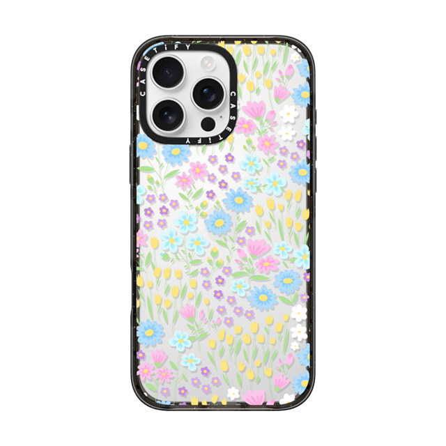 Hyakume x CASETiFY iPhone 16 Pro Max ケース ブラック インパクトケース Transparent Pastel Spring Wild Flower Floral Pattern