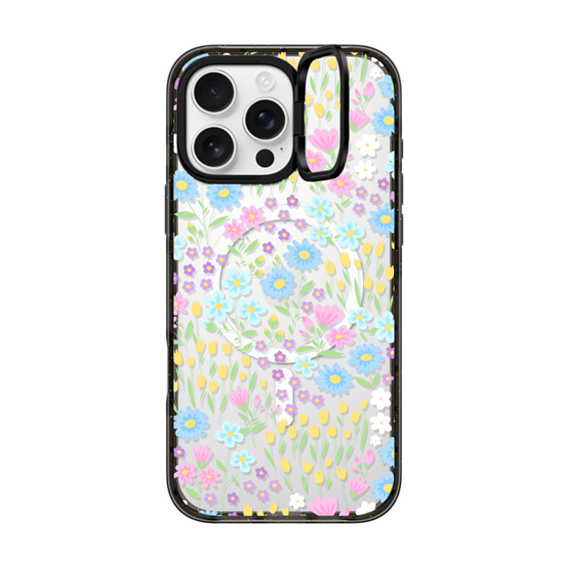 Hyakume x CASETiFY iPhone 16 Pro Max ケース ブラック インパクトリングスタンドケース MagSafe対応 Transparent Pastel Spring Wild Flower Floral Pattern