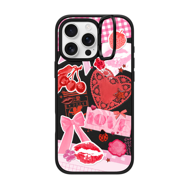 Hyakume x CASETiFY iPhone 16 Pro Max ケース マットブラック インパクトリングスタンドケース MagSafe対応 Transparent Junk Journal Stickers